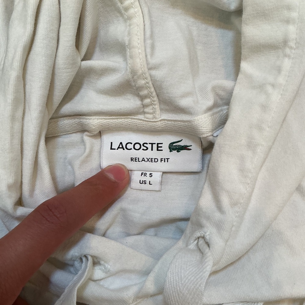 Lacoste Relaxed Fit Colorblock Hoodie White Green Tan Grey Logo Large L US FR 5 - Picture 3 of 4